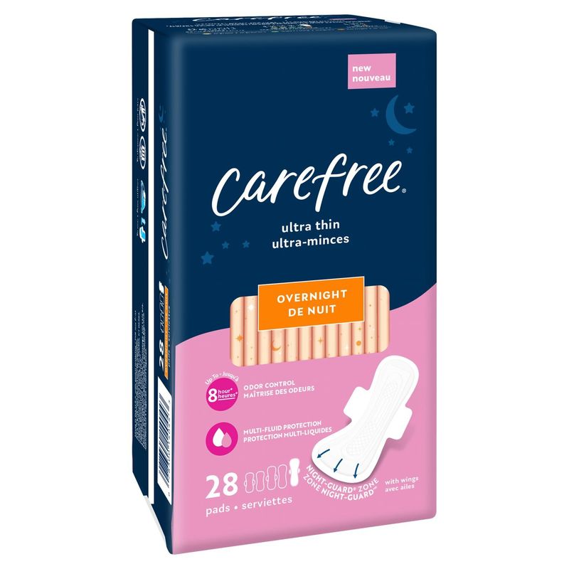 Carefree Ultra Thin Overnight Pads, 28 count