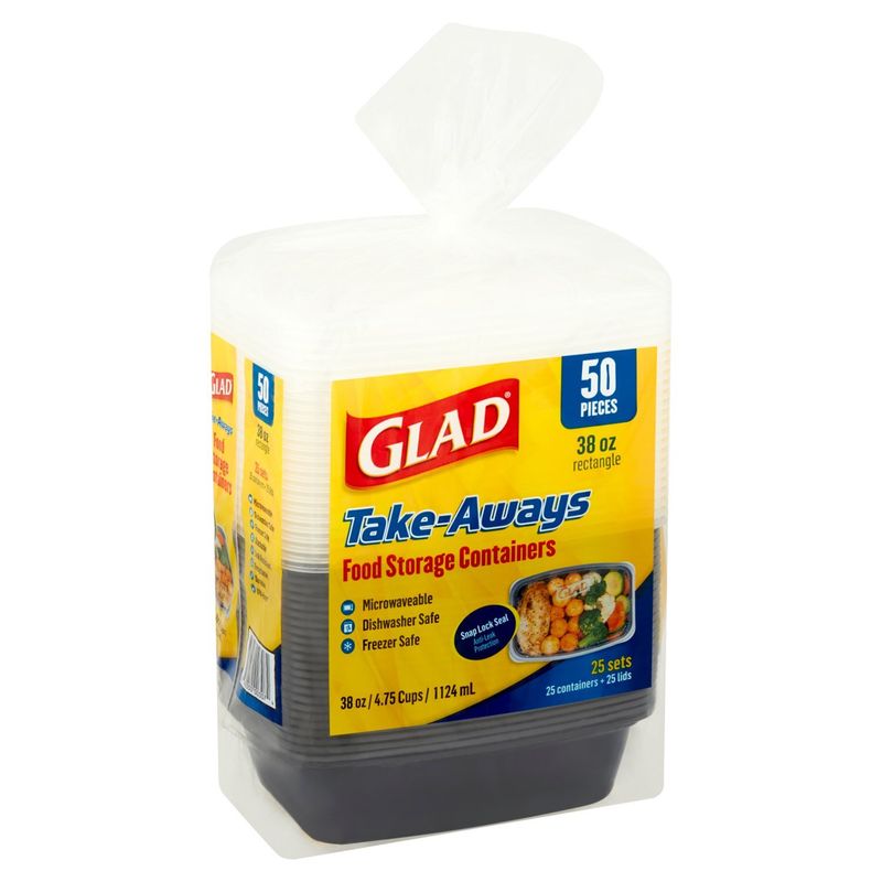 Glad 38 Oz Rectangles Take-Aways Meal Prep Containers, 50 count