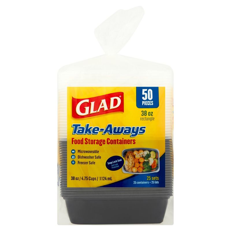 Glad 38 Oz Rectangles Take-Aways Meal Prep Containers, 50 count