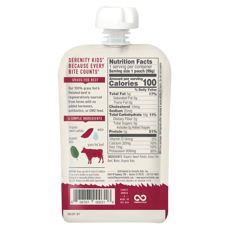 Serenity Kids Grass Fed Beef with Kale and Sweet Potato Baby Food, 6+ Months, 3.5 oz