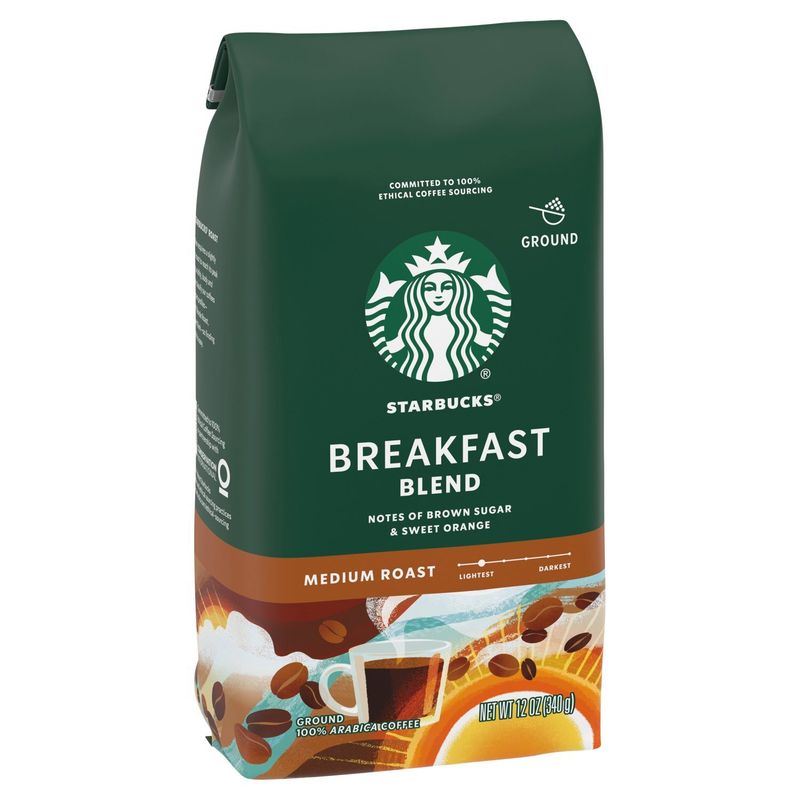 Starbucks Breakfast Blend Medium Roast Ground Coffee, 12 oz