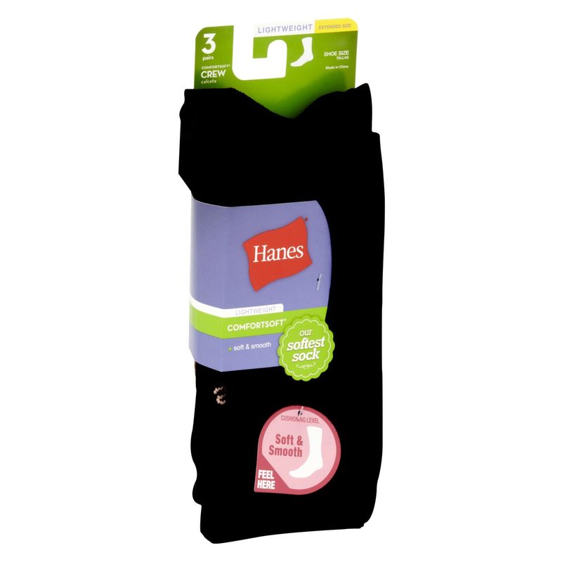 Hanes ComfortSoft Lightweight Crew Socks, Shoe Size 8-12, 3 pair