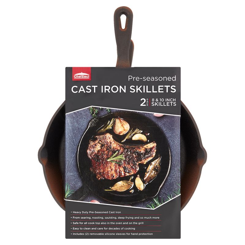 ChefElect Pre-Seasoned 8 &amp; 10 inch Cast Iron Skillets, 2 count