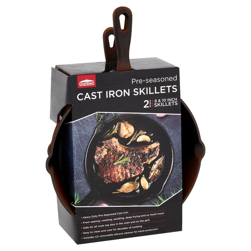 ChefElect Pre-Seasoned 8 &amp; 10 inch Cast Iron Skillets, 2 count