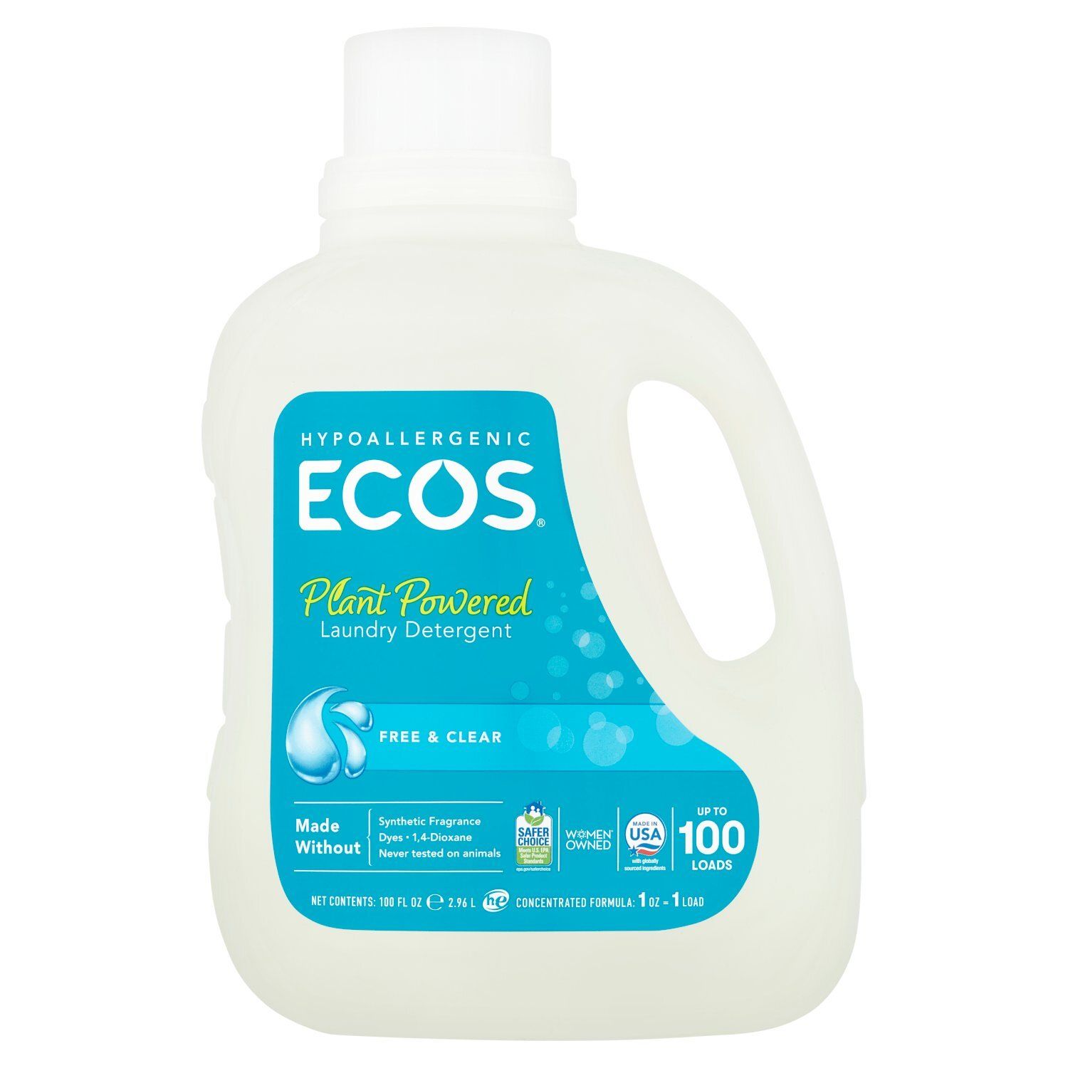Ecos Free &amp; Clear Plant Powered Laundry Detergent, 100 loads, 100 fl oz