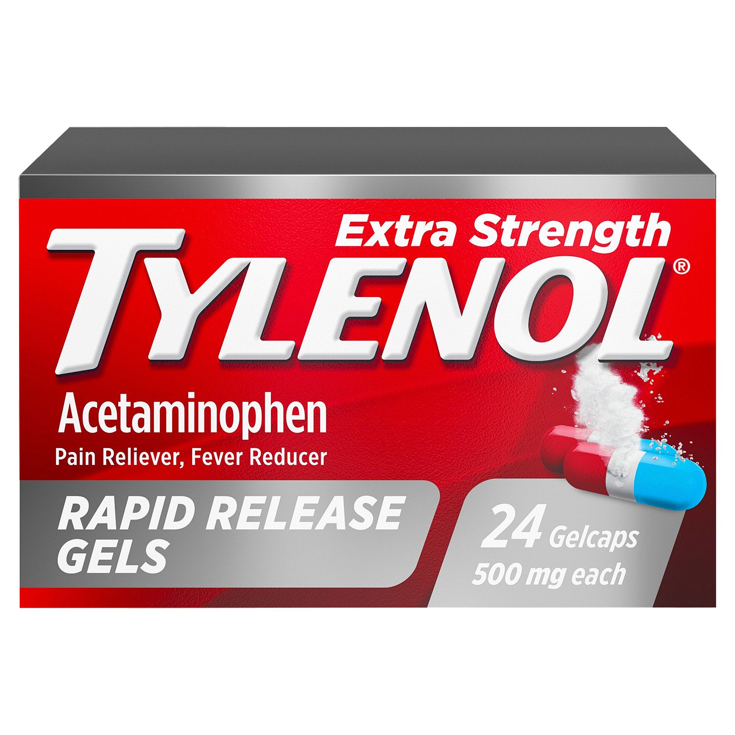 Tylenol Extra Strength Acetaminophen Rapid Release Gels for Adults, 500 mg, 24 count