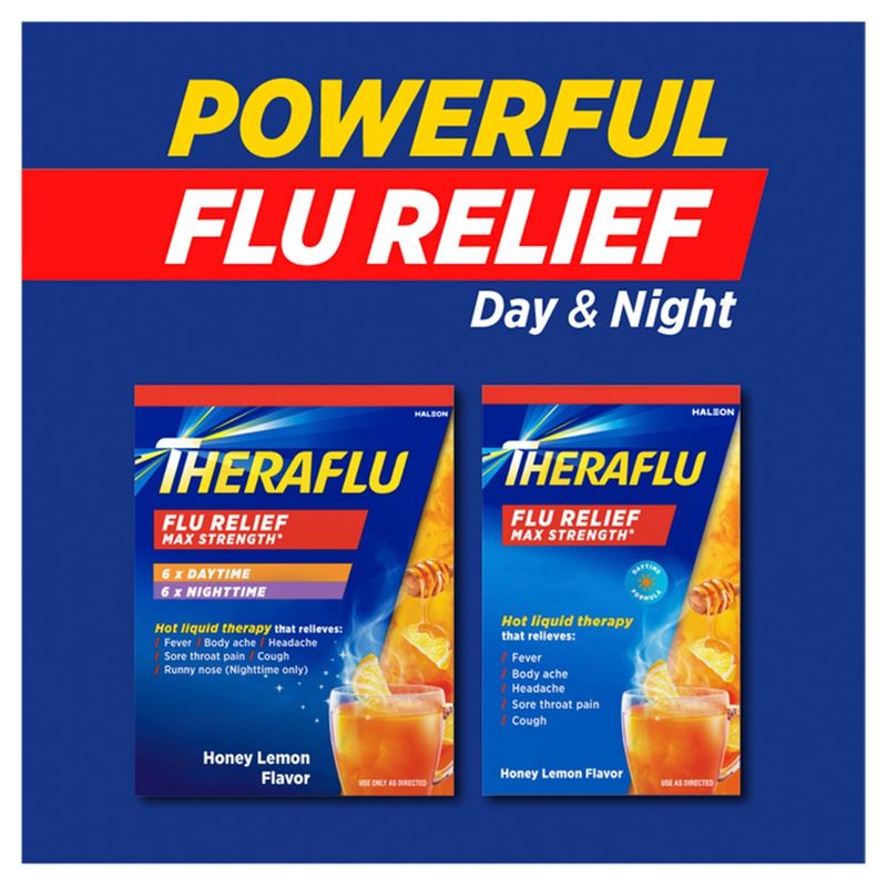 Theraflu Honey Lemon Flavor Max strength Multi-Symptom Flu Relief Packets, 6 count