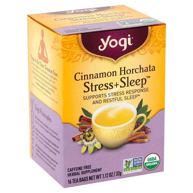 Yogi Cinnamon Horchata Stress + Sleep Herbal Supplement Tea Bags, 16 count, 1.12 oz