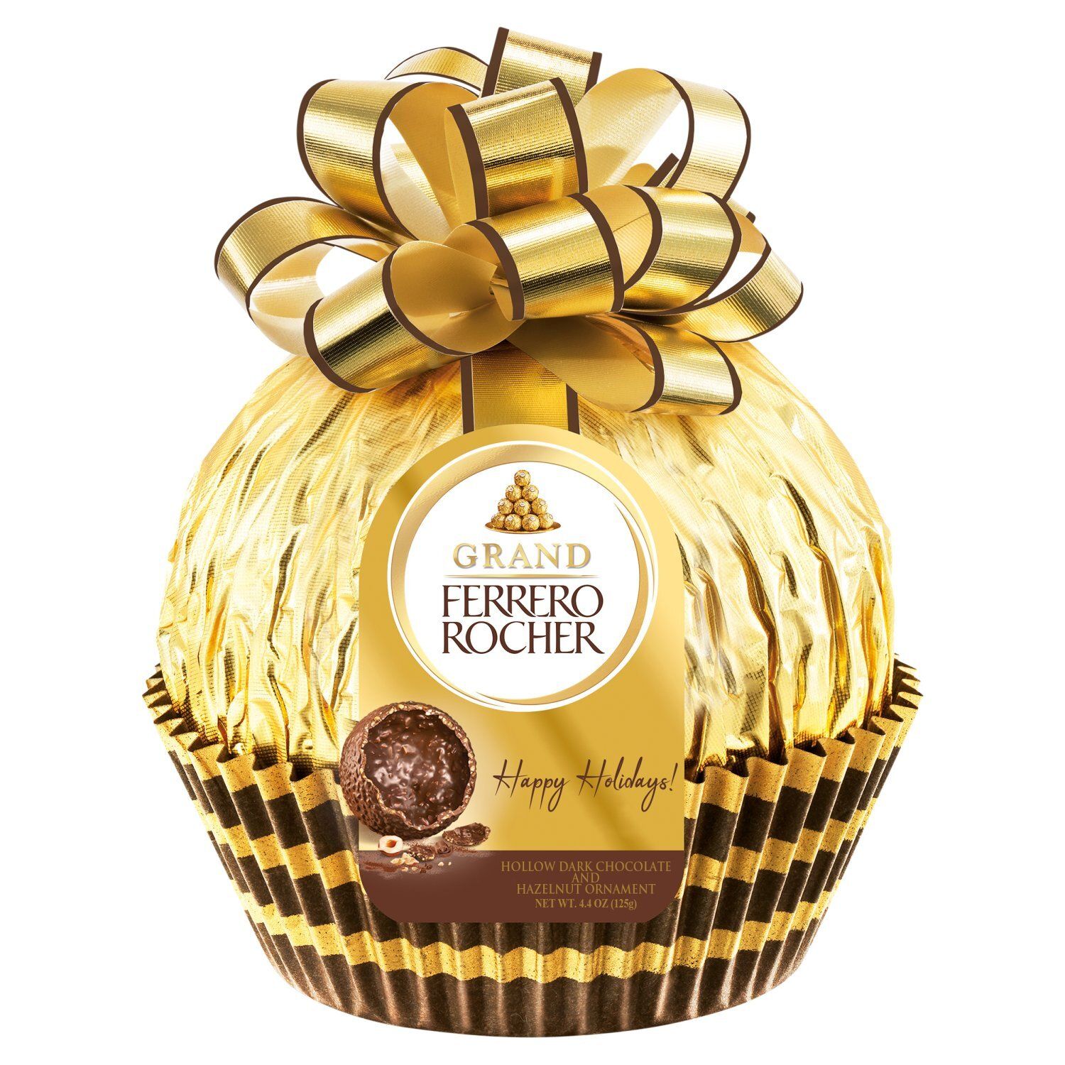 Ferrero Rocher Grand Happy Holidays! Hollow Dark Chocolate and Hazelnut Ornament, 4.4 oz