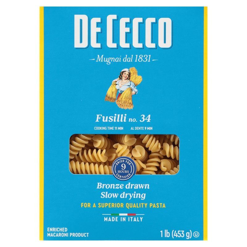 De Cecco Fusilli No. 34 Bronze Drawn Slow Drying Pasta, 1 lb