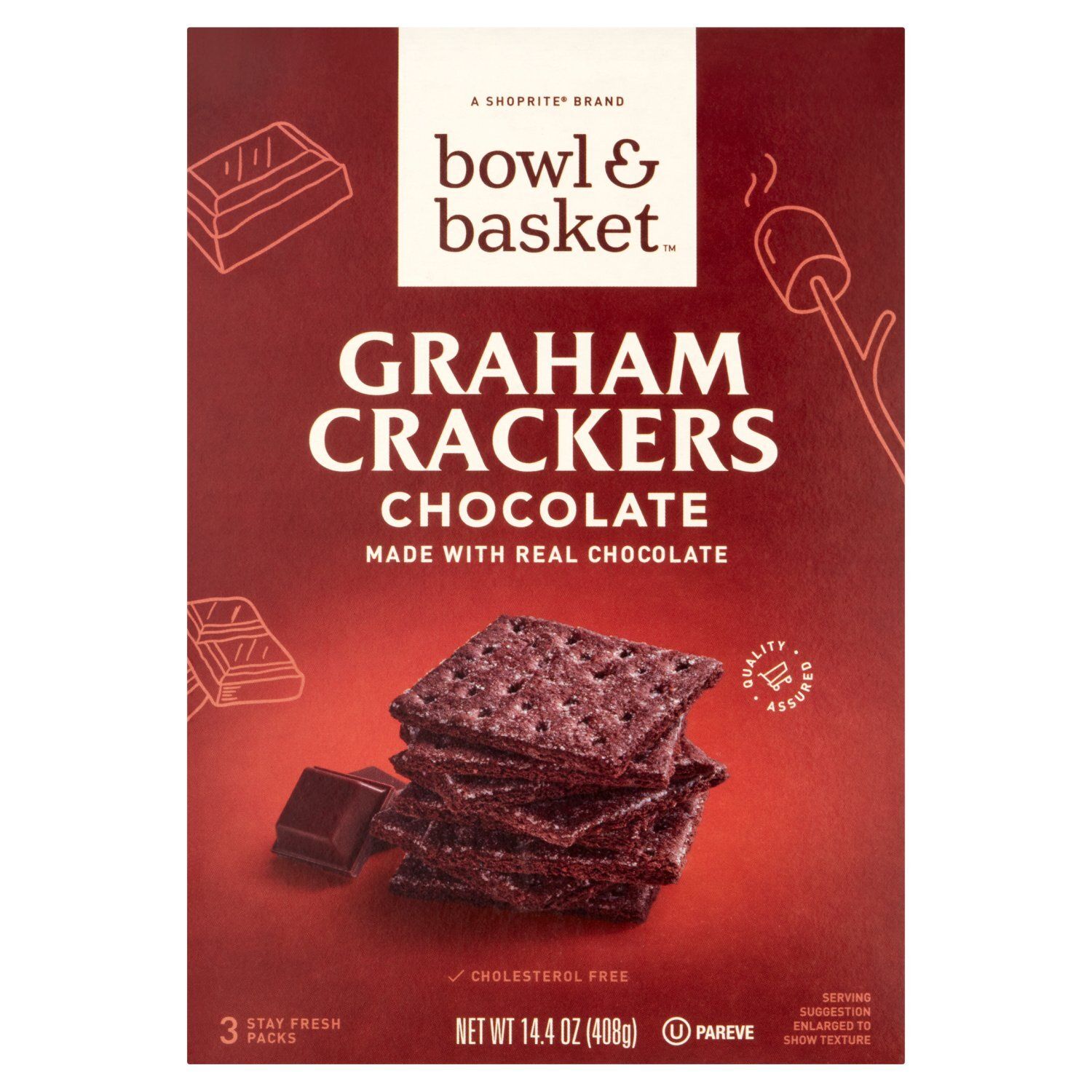 Bowl &amp; Basket Chocolate Graham Crackers, 3 count, 14.4 oz