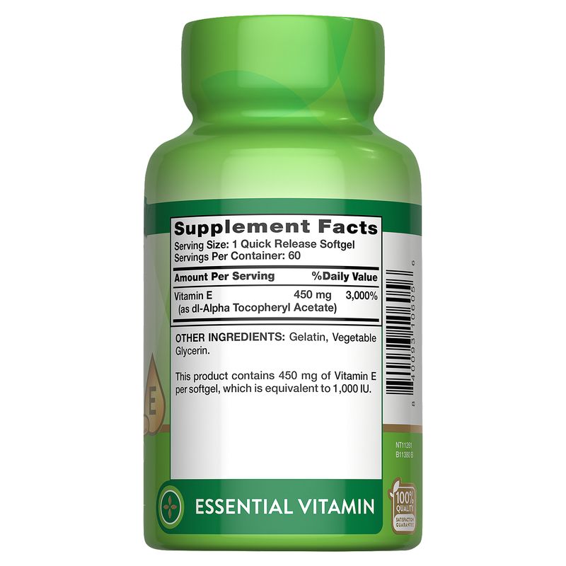 Nature's Truth High Potency E Vitamin Supplement, 450 mg (1,000 IU), 60 count