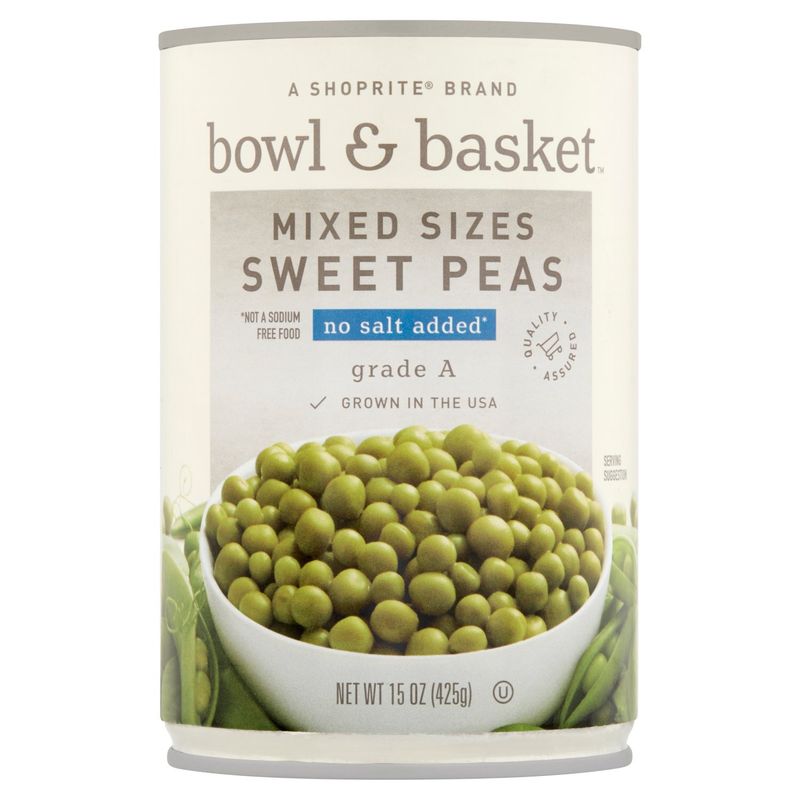 Bowl &amp; Basket No Salt Added Mixed Sizes Sweet Peas, 15 oz