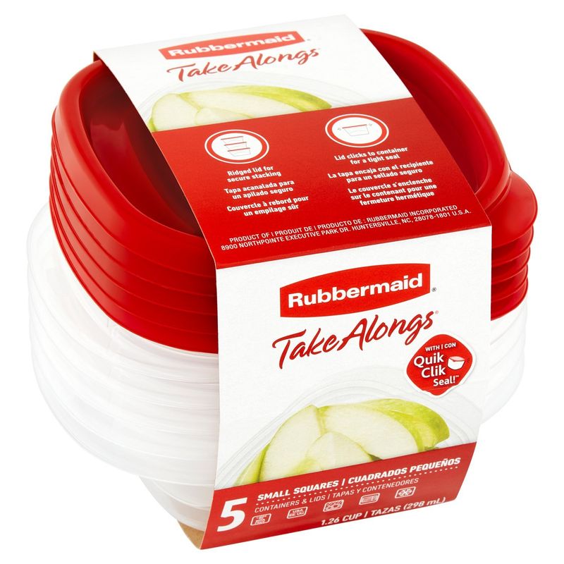 Rubbermaid Take Alongs Small Squares 1.26 Cup 298 mL Containers &amp; Lids, 5 count