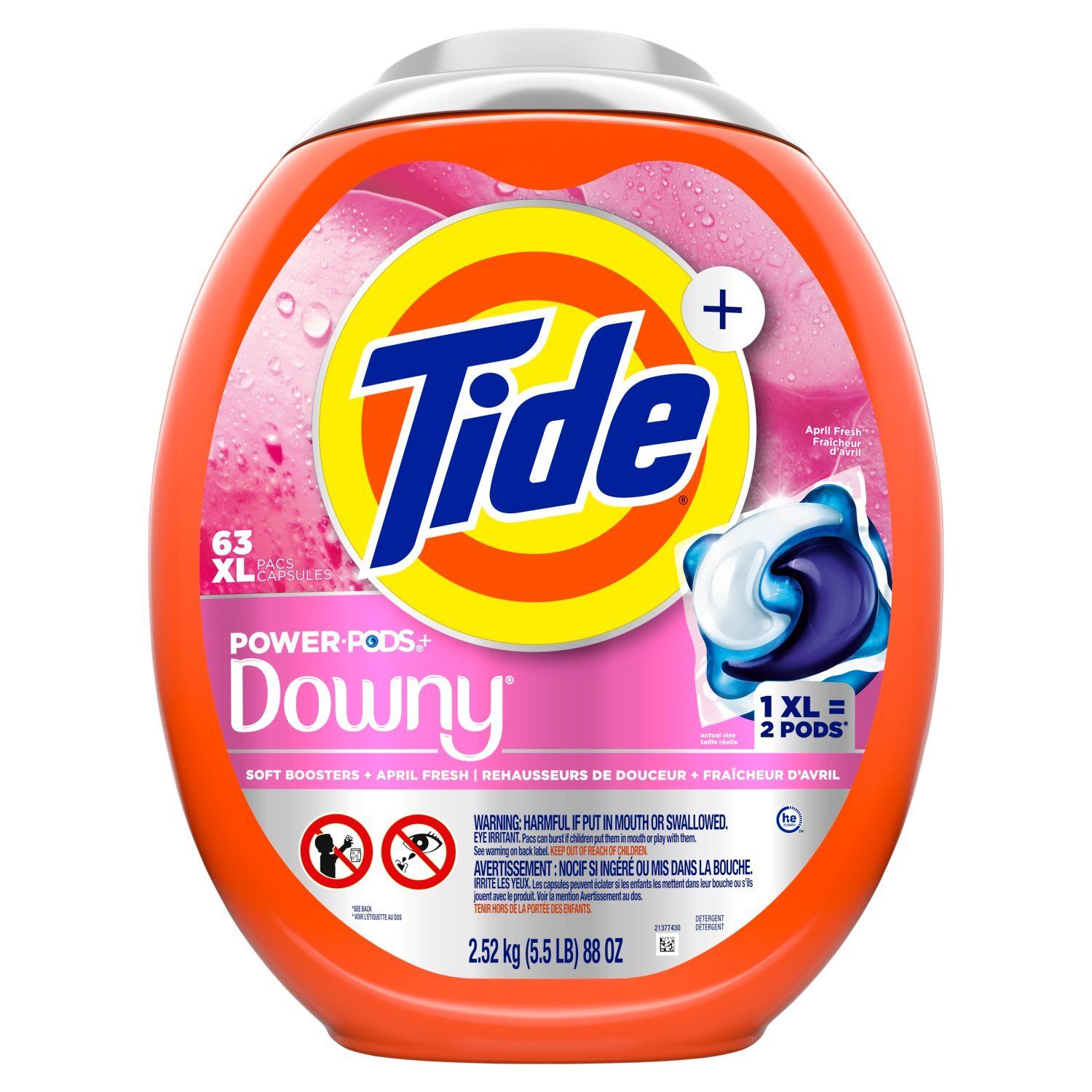 Tide+ Power PODS with Downy Laundry Detergent Pods, April Fresh Scent, 63 Count