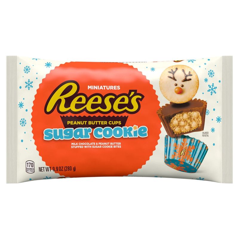 REESE'S Miniatures Sugar Cookie Milk Chocolate Peanut Butter Cups, Christmas Candy Bag, 9.9 oz