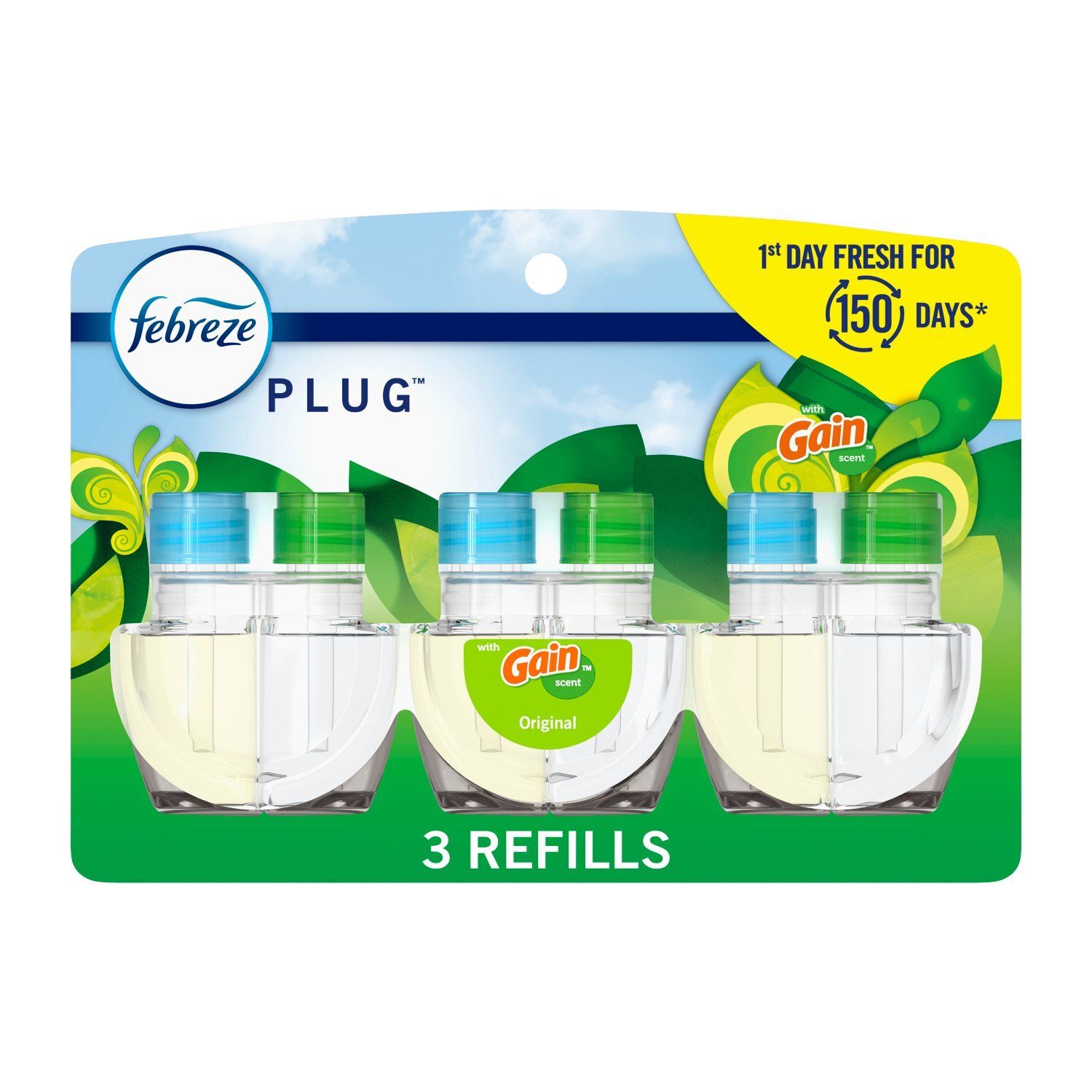 Febreze Plug Original with Gain Scent Scented Oil Refill, 0.87 fl oz, 3 count