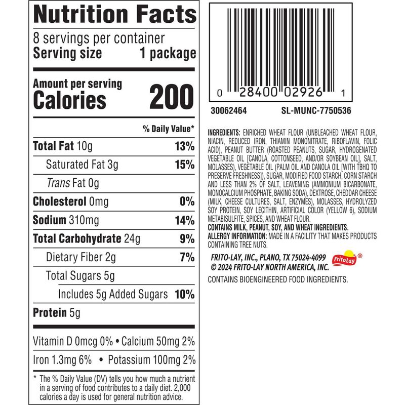 Munchies Sandwich Crackers Real Peanut Butter Baked Cheese 1.42 Oz, 8 Count