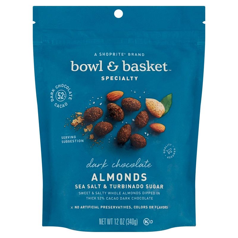 Bowl &amp; Basket Specialty Sea Salt &amp; Turbinado Sugar Dark Chocolate Almonds, 12 oz