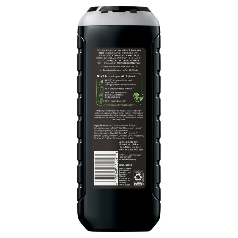 Nivea Men Active Deep Clean Body Wash with Natural Charcoal, 16.9 fl oz