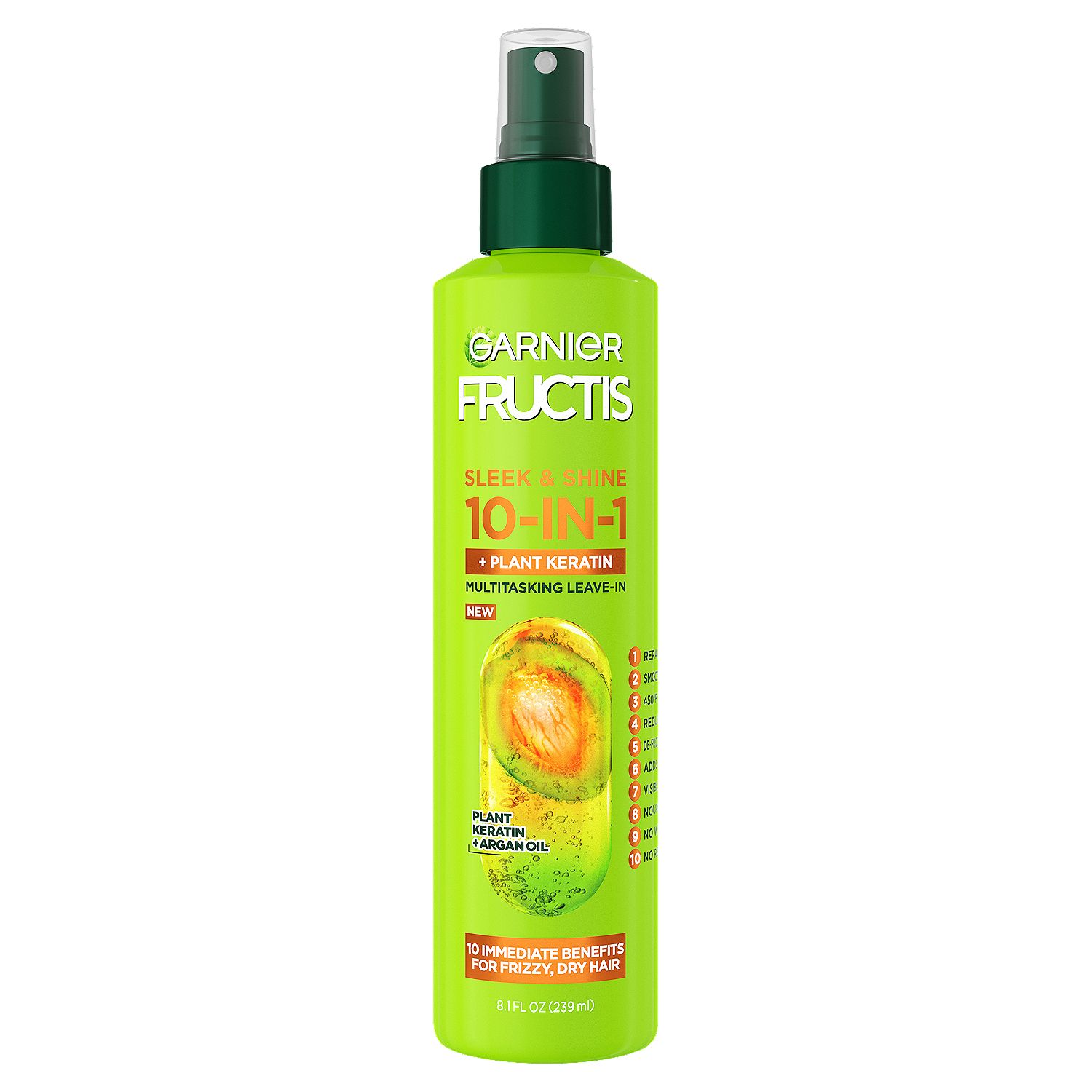 Garnier Fructis Sleek &amp; Shine 10-in-1 + Plant Keratin Multitasking Leave-In, 8.1 fl oz