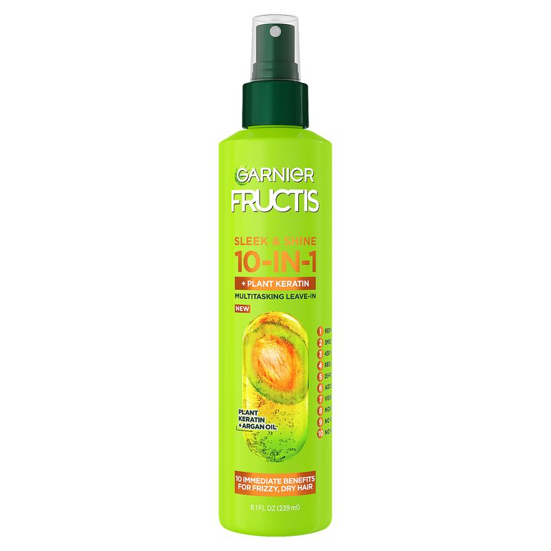 Garnier Fructis Sleek &amp; Shine 10-in-1 + Plant Keratin Multitasking Leave-In, 8.1 fl oz