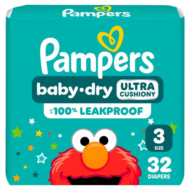 Pampers Baby-Dry Ultra Cushiony Diapers Jumbo Pack, Size 3, 13-26 lbs, 32 count