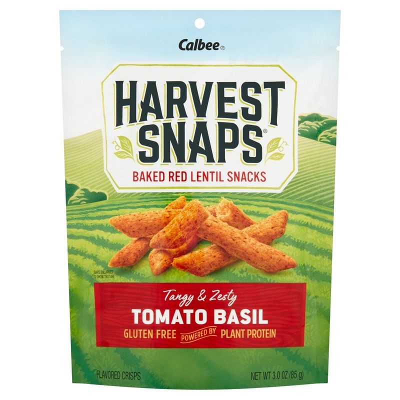 Calbee Harvest Snaps Tangy &amp; Zesty Tomato Basil Flavored Crisps, 3.0 oz