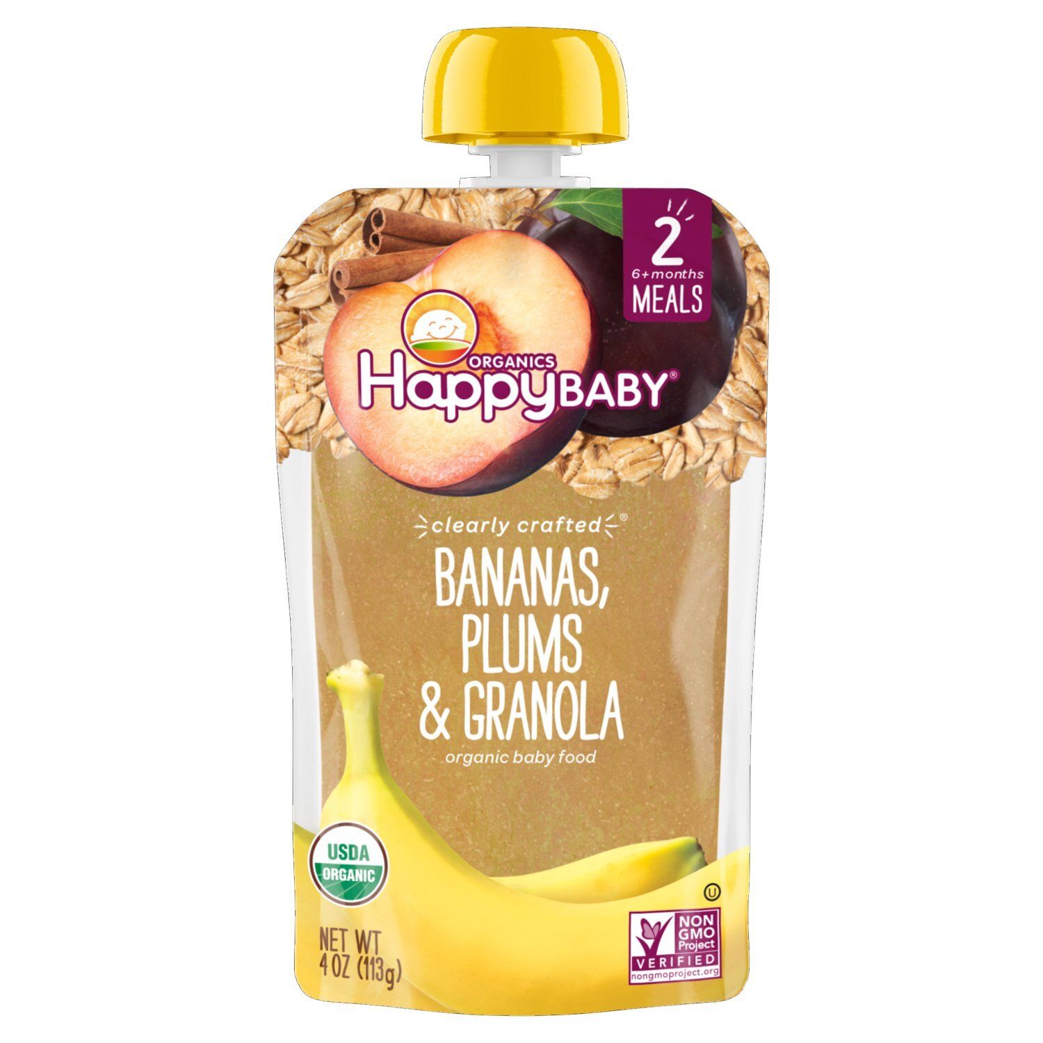 Happy Baby Organics Bananas, Plums &amp; Granola Organic Baby Food, Stage 2, 6+ months, 4 oz