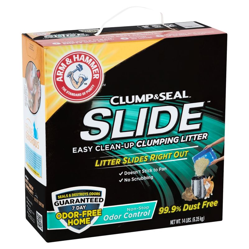 Arm &amp; Hammer Clump &amp; Seal Slide Non-Stop Odor Control Easy Clean-Up Clumping Litter, 14 lbs