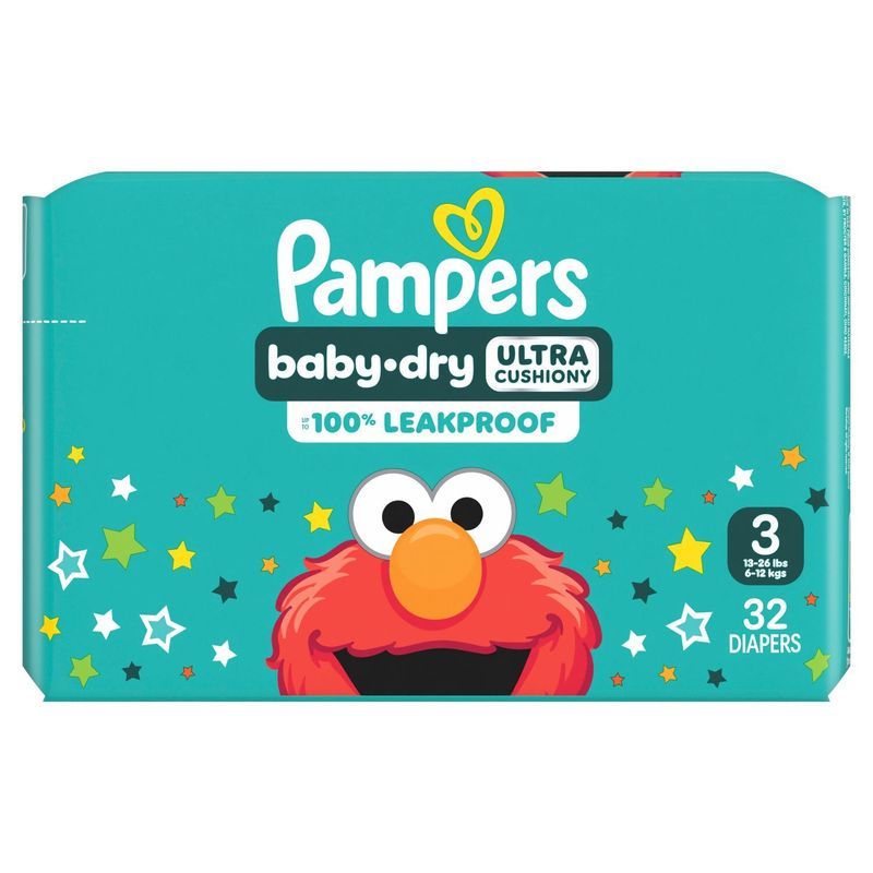 Pampers Baby-Dry Ultra Cushiony Diapers Jumbo Pack, Size 3, 13-26 lbs, 32 count