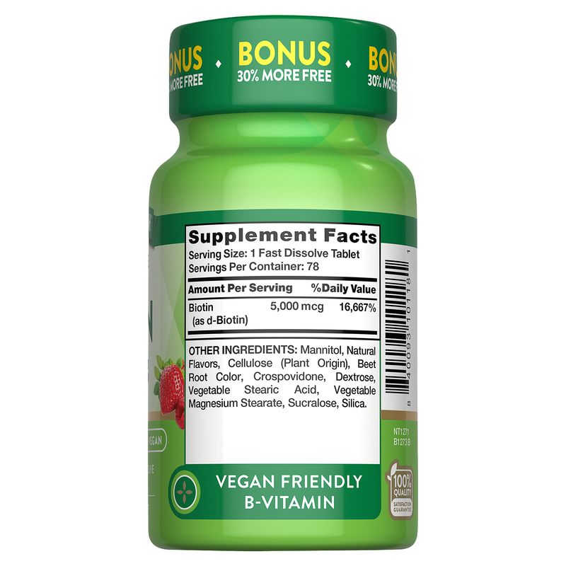 Nature's Truth Fast Dissolve Ultra Biotin Vitamin Supplement, 5,000 mcg, 78 count