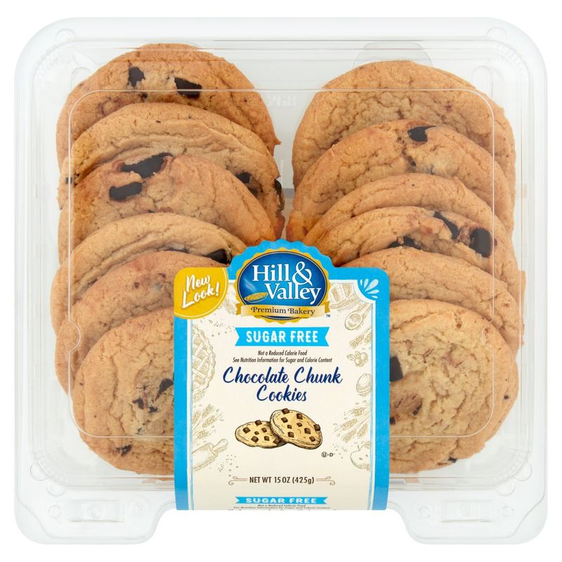 Hill &amp; Valley Premium Bakery Sugar Free Chocolate Chunk Cookies, 15 oz