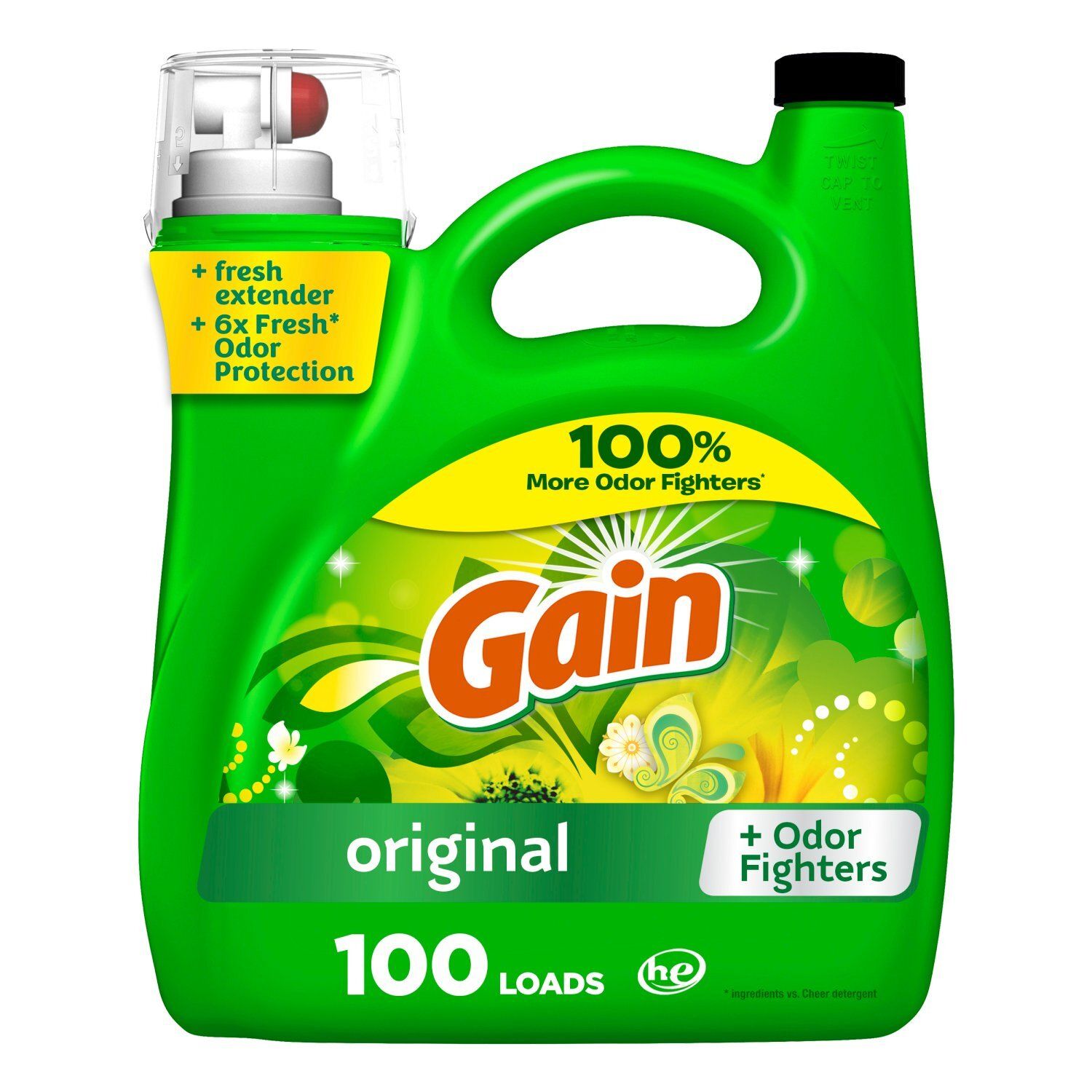 Gain Liquid Laundry Detergent, Original Scent, 144 fl oz, 100 loads, Freshness + Odor Fighting, Lau