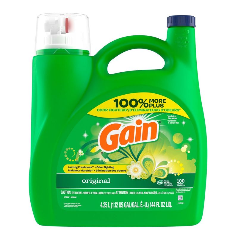 Gain Liquid Laundry Detergent, Original Scent, 144 fl oz, 100 loads, Freshness + Odor Fighting, Lau