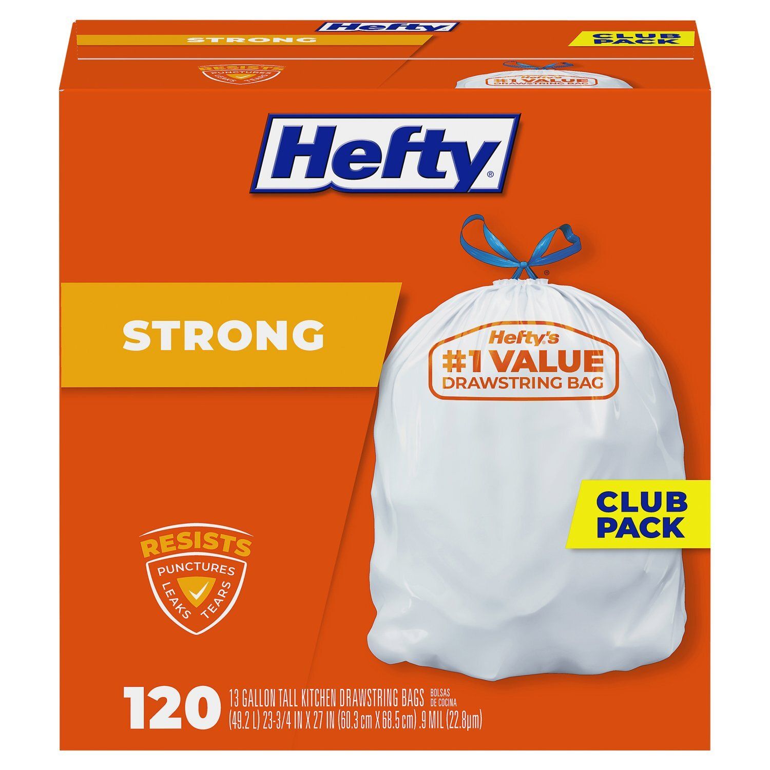 Hefty Strong Tall Kitchen Drawstring Bags Club Pack, 13 gallon, 120 count