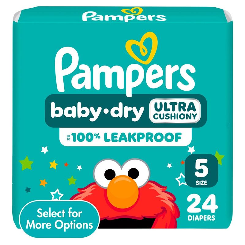 Pampers Baby-Dry Ultra Cushiony Diapers Jumbo Pack, Size 5, 20-37 lbs, 24 count