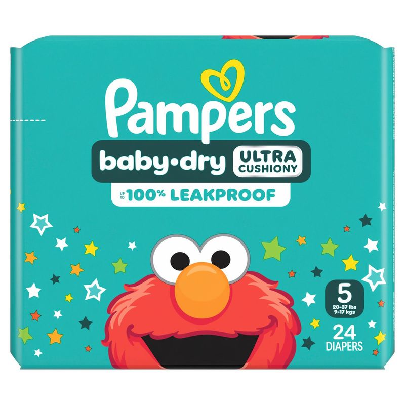 Pampers Baby-Dry Ultra Cushiony Diapers Jumbo Pack, Size 5, 20-37 lbs, 24 count