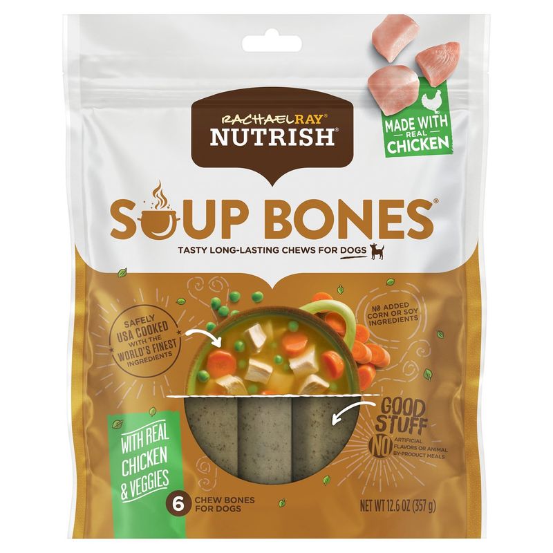 Rachael Ray Nutrish Soup Bones with Real Chicken &amp; Veggies Chew Bones for Dogs, 6 count, 12.6 oz