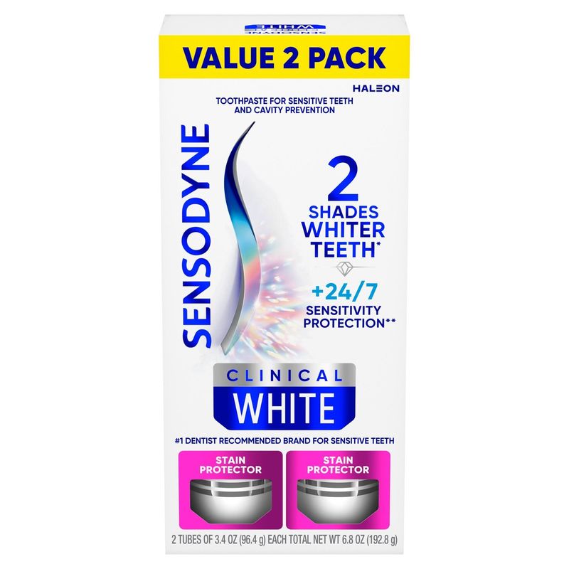 Sensodyne Clinical White Stain Protector Toothpaste Value Pack, 3.4 oz, 2 count