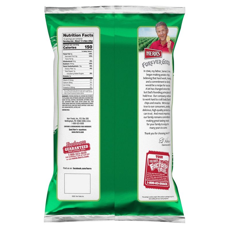 Herr's Sour Cream &amp; Onion Flavored Ripple Potato Chips Party Size, 13 oz