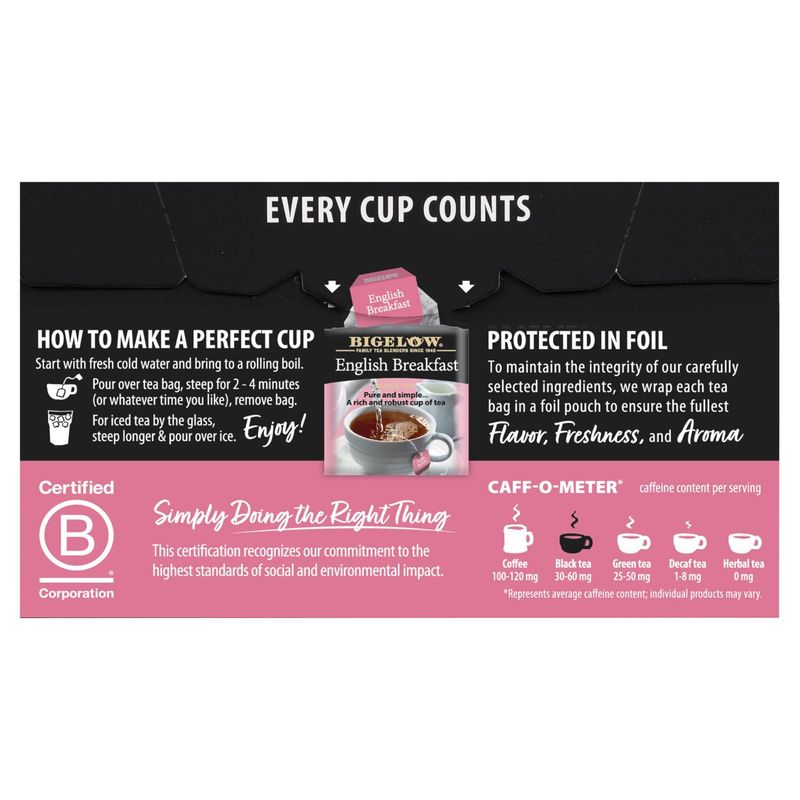 Bigelow English Breakfast Black Tea Bags, 20 count, 1.50 oz
