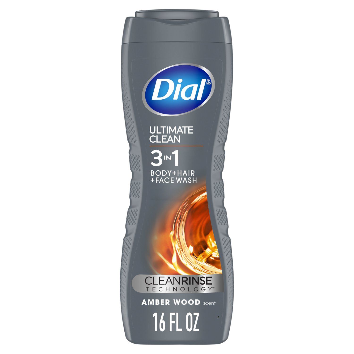 Dial Ultimate Clean 3 in 1 Amber Wood Scent Body+Hair+Face Wash, 16 fl oz