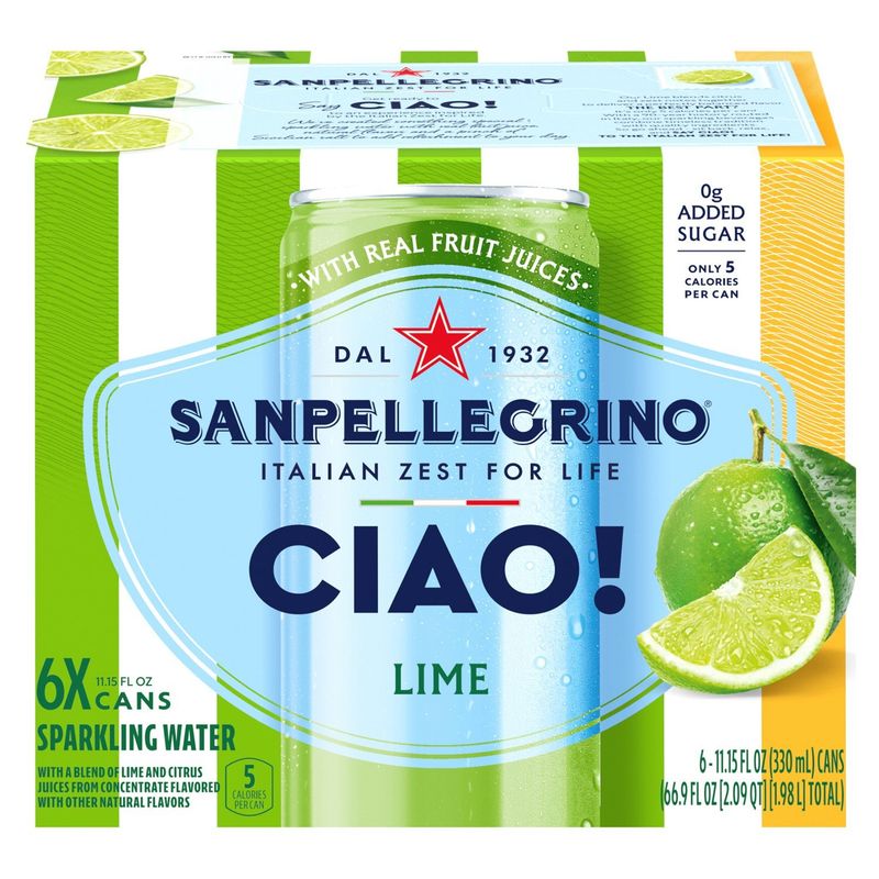 Sanpellegrino Ciao! Lime Sparkling Water, 11.15 fl oz, 6 count