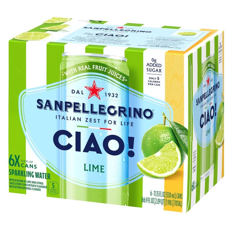 Sanpellegrino Ciao! Lime Sparkling Water, 11.15 fl oz, 6 count
