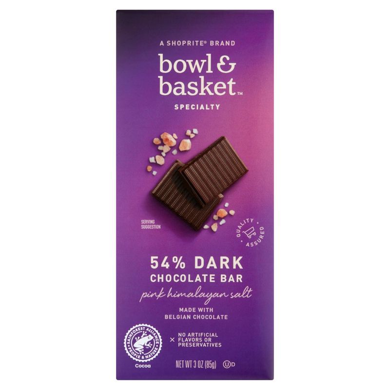 Bowl &amp; Basket Specialty Pink Himalayan Salt 54% Dark Chocolate Bar, 3 oz