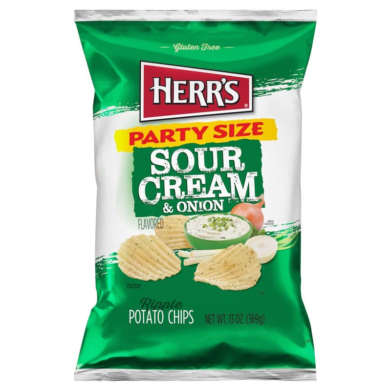 Herr's Sour Cream &amp; Onion Flavored Ripple Potato Chips Party Size, 13 oz