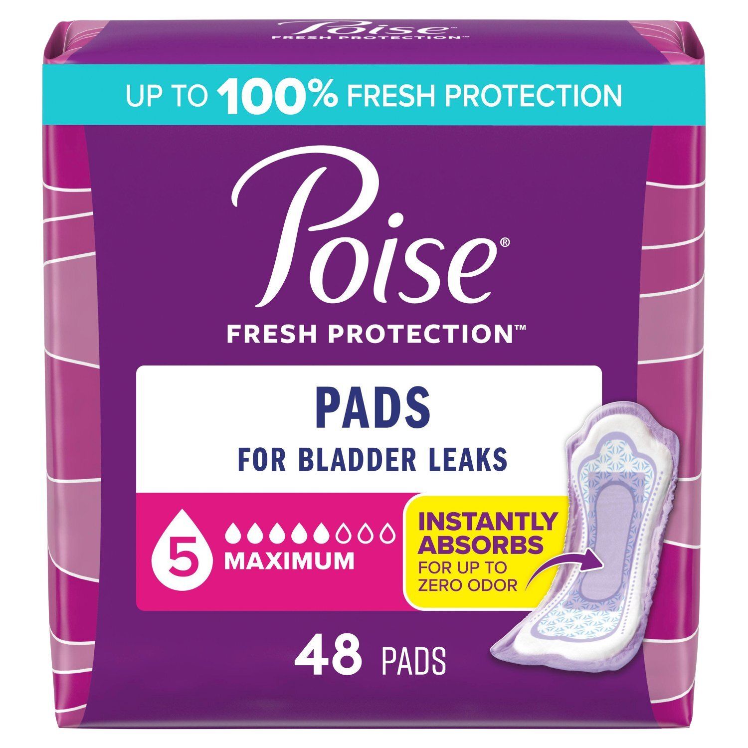 Poise Fresh Protection Maximum Pads, 48 count