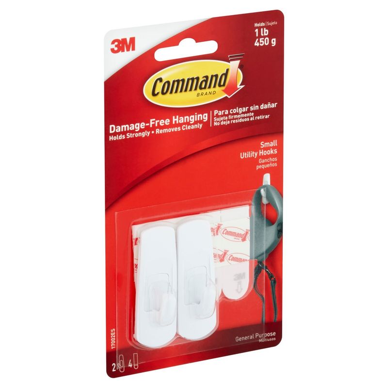 Command™ Small Hooks, White, 2 Hooks, 4 Strips/Pack