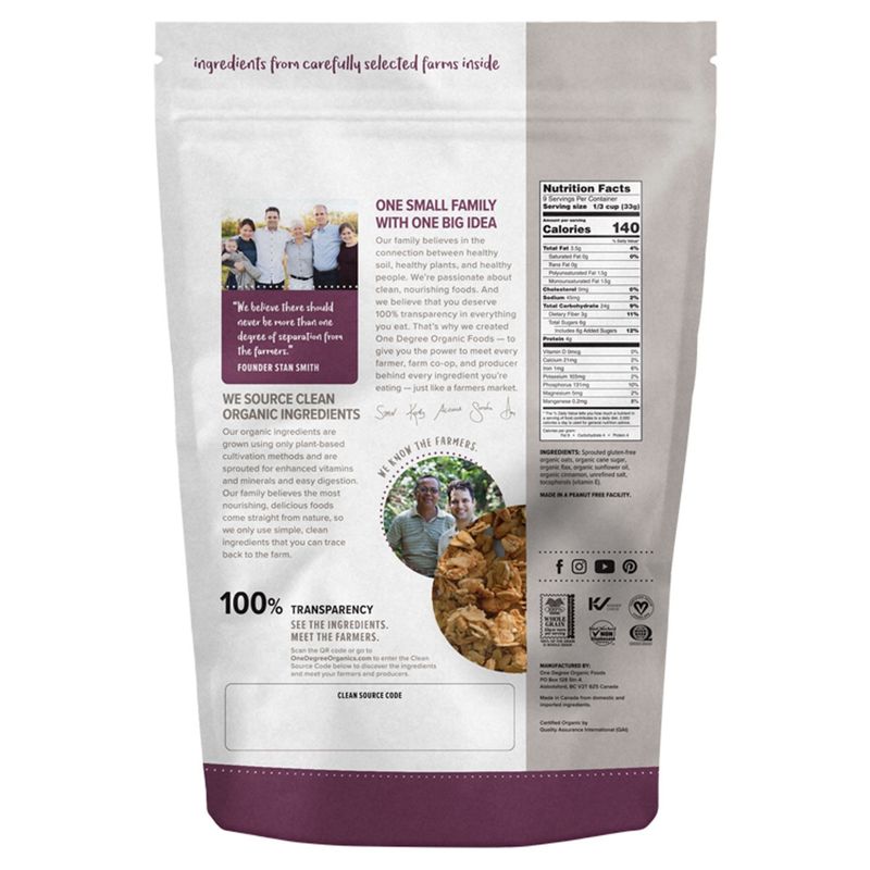 One Degree Organic Foods Sprouted Cinnamon Flax Granola, 11 oz